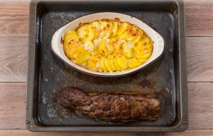Говядина “Шатобриан” с картофельным гратеном и сливочным соусом из белых грибов