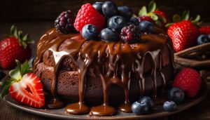 Шоколадный торт с соусом из ягод