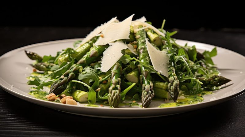 Салат из свежей спаржи, пармезана и кедровых орехов